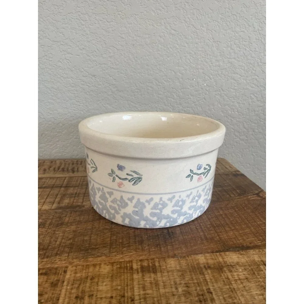 Salt Glaze Decorated Crock flowers 4.5” High Country Primitive storage unmarked